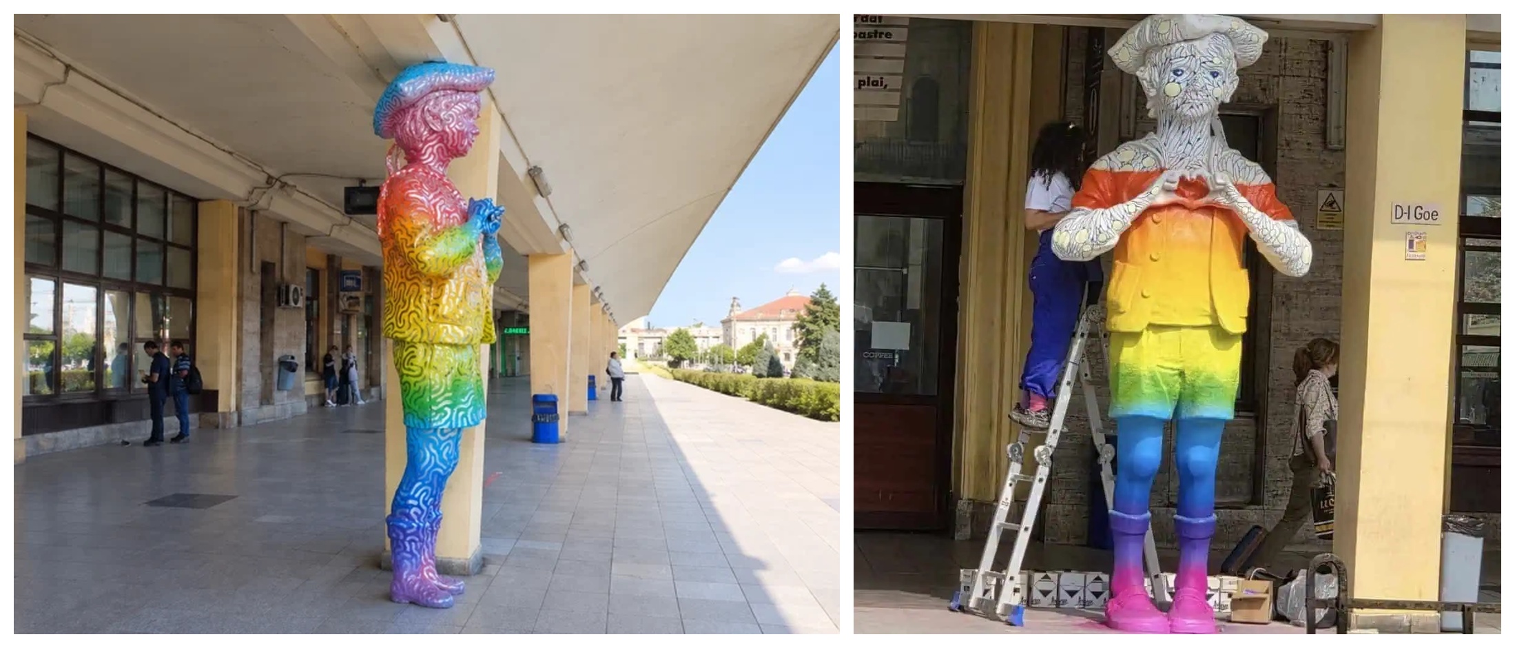 Conflict politic în Ploiești: Statuia Domnului Goe vopsită multicolor a declanșat un scandal între PSD și primar