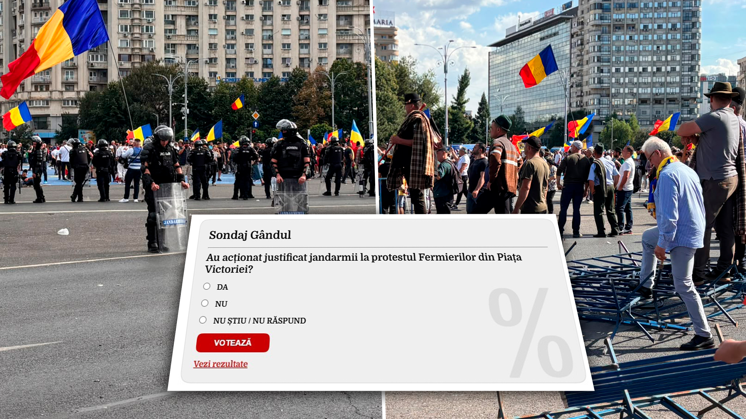 Sondaj Gândul: Majoritatea cititorilor consideră că jandarmii nu au acționat justificat în Piața Victoriei